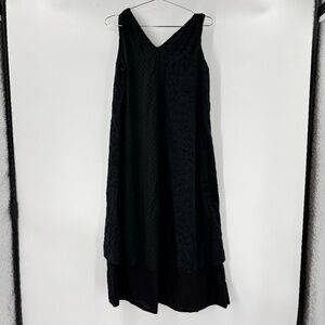 Minimalist Organic Cotton V Neck Summer Dress Black Size Small
